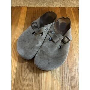 Birkenstock Boston Shoes Womens Size 46 Taupe Suede Leather Slip On Clogs Damage